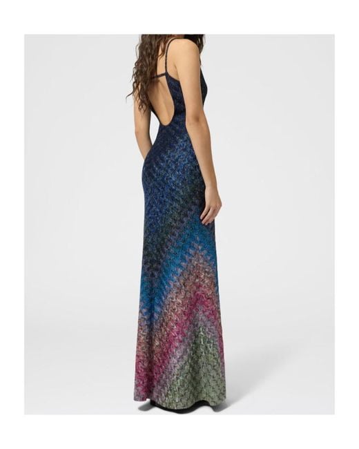 Missoni Blue Zigzag-Knit Open-Back Dress