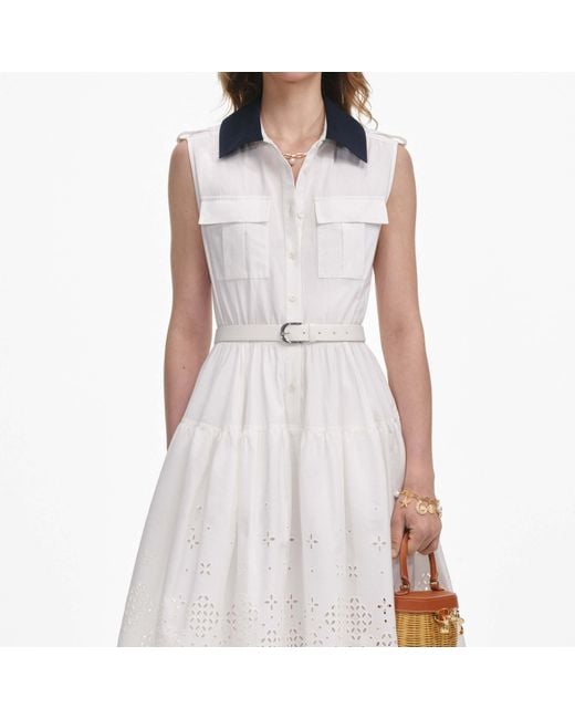 Self-Portrait White Sleeveless Belted Midi Dress