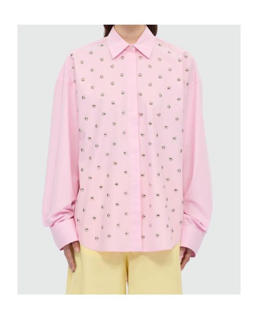 MSGM Pink Studded Long-Sleeve Shirt