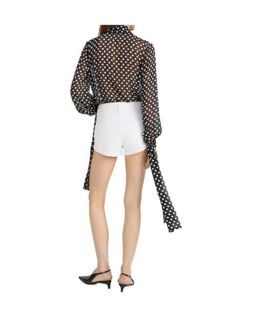 FRAME Black Tie-Neck Polka-Dot Top
