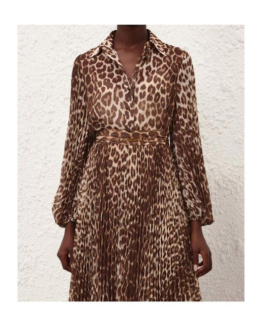 Zimmermann Brown Sunray Collared Printed Top