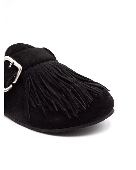 Vic Matié Black Fringed Buckle Mules