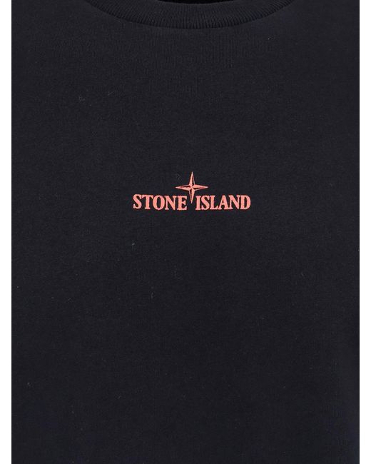 Stone Island Black Logo Printed Crewneck T-Shirt for men