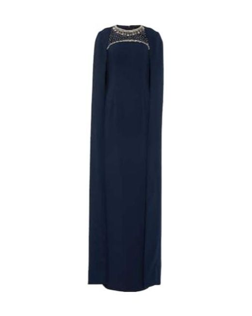 Jenny Packham Blue Embellished Cape Crepe Gown