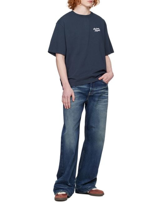 Maison Kitsuné Blue Maison Kitsuné Logo-Embroidered Crewneck T-Shirt for men