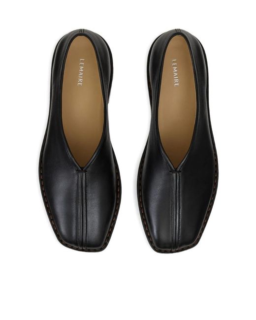 Lemaire Black Piped Square-Toe Loafers