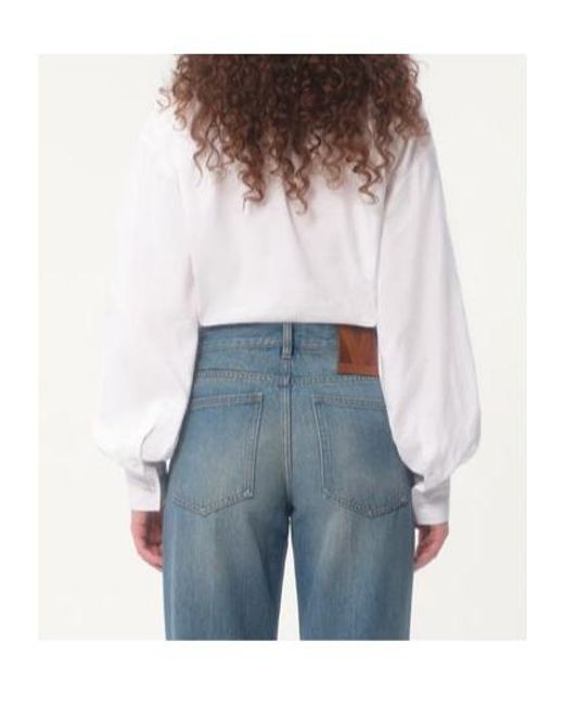 Valentino White Embroidered Frilled Curved Hem Blouse