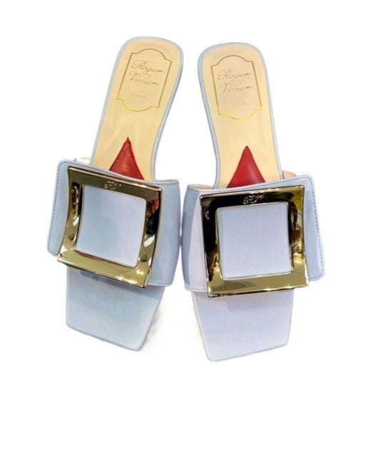 Roger Vivier Blue Square-Headed Sandals