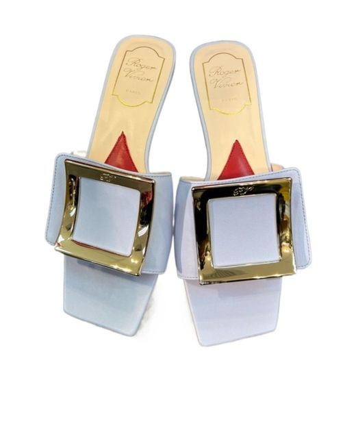 Roger Vivier Blue Square-Headed Sandals