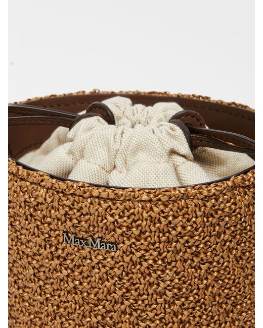 Max Mara Brown Logo Plaque Drawstring Shoulder Bag