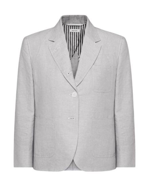 Thom Browne Gray Striped Cropped Blazer