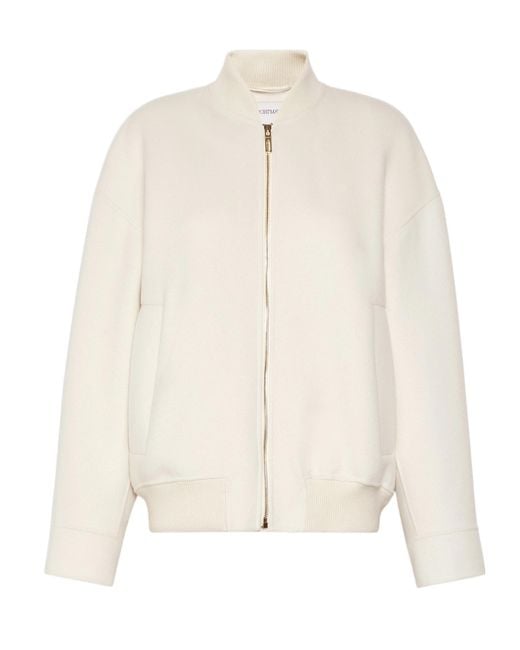 Sportmax White Ondata Zip-Up Bomber Jacket