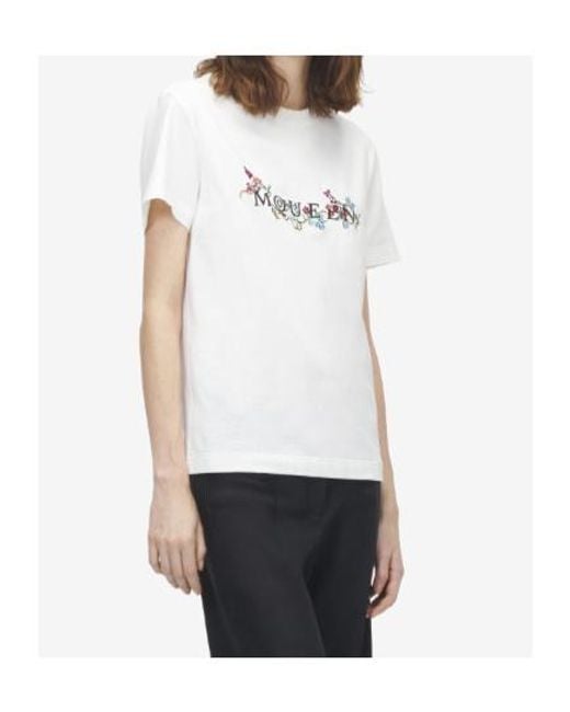 McQueen White Floral Logo T-Shirt