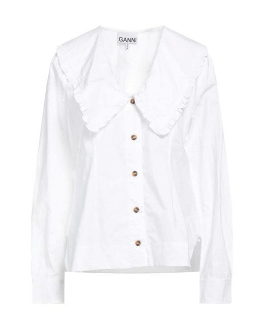 Ganni White Solid Long Sleeve Shirt