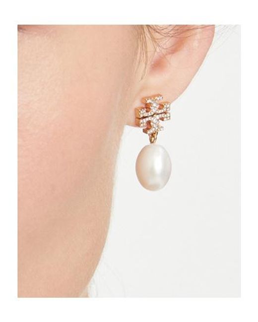 Tory Burch White Kira Pearl Drop Earrings