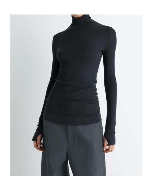 Lemaire Black Long Sleeve Turtleneck Ribbed Top