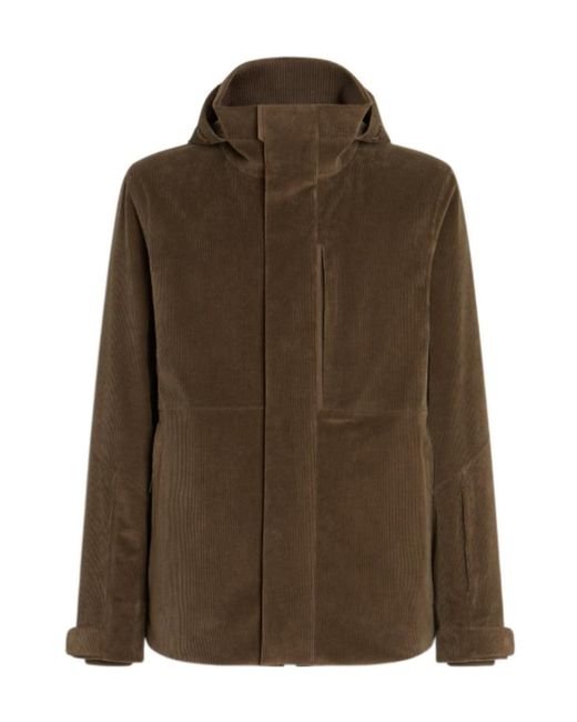 Zegna Brown Cashco Hooded Corduroy Jacket for men