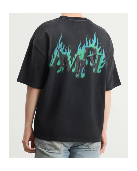 Amiri Black Logo Flames Crewneck T-Shirt for men