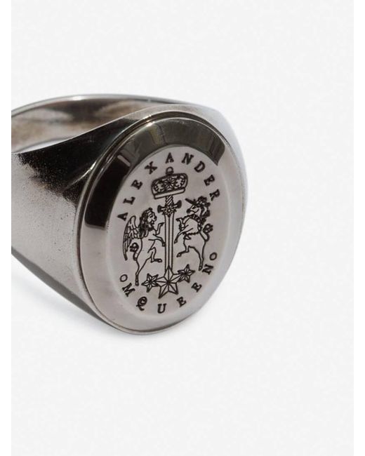 McQueen Metallic Engraved Detail Ring for men