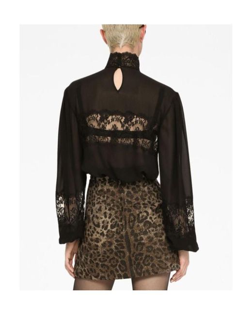 Dolce & Gabbana Black Lace-Embellished Ruched Detailed Blouse