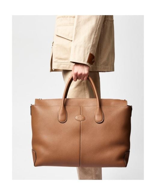 Tod's Brown Grained Leather Zip-Up Tote Bag for men