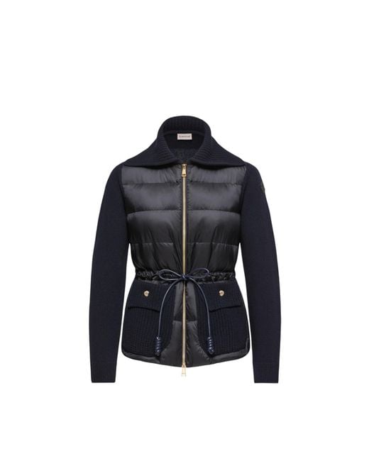 Moncler Black Wool Cashmere Blend Padded Zip-Up Cardigan