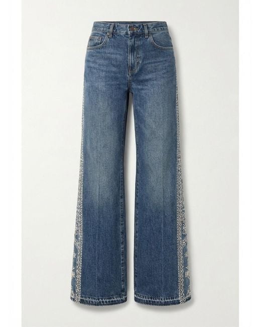 Ba&sh Blue Vivy Embroidered Flared Jeans