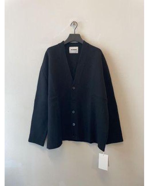 Jil Sander Black V-Neck Button-Down Cardigan for men