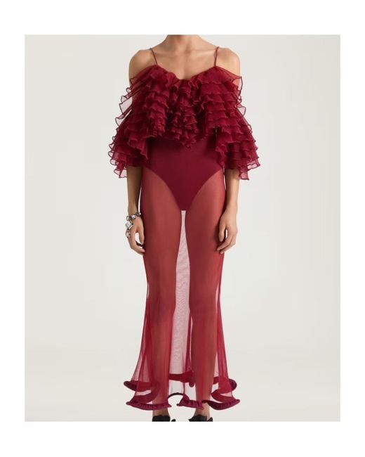 Givenchy Red Long Ruffled Dress