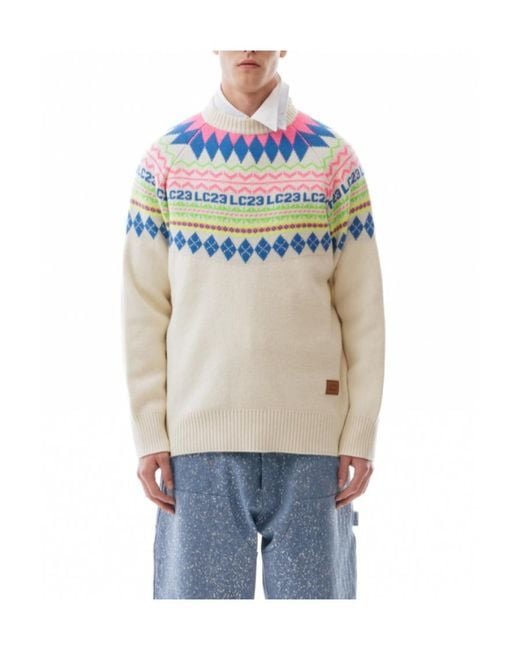 LC23 White Long-Sleeved Rib Sweater for men