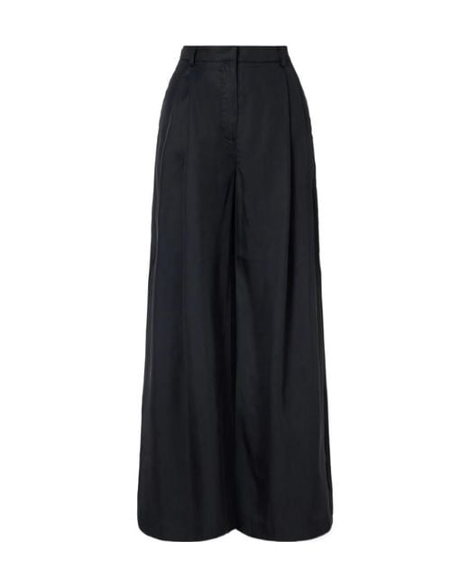 Frankie Shop Black Marfa Pleated Twill Wide-Leg Pants