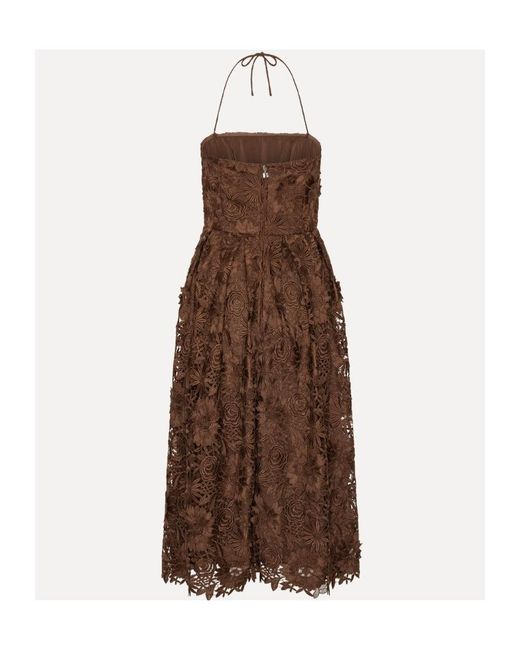 ROTATE BIRGER CHRISTENSEN Brown Floral Lace Midi Dress