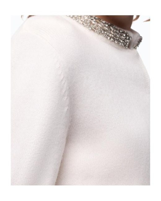 Pinko White Cardigan With Jewel Collar