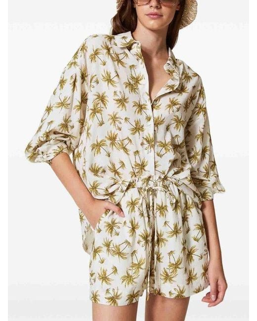 Twinset Metallic Palm Tree-Print Shorts