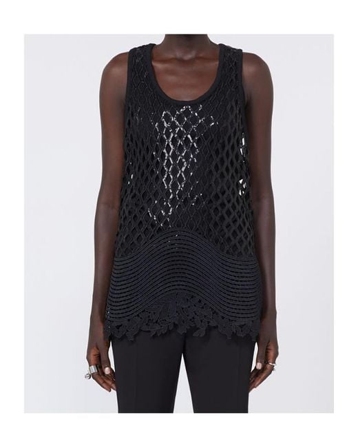 Sportmax Black Sequin-Embellished Open-Knit Top