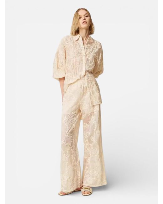Twinset White Embroidery Palazzo Pants