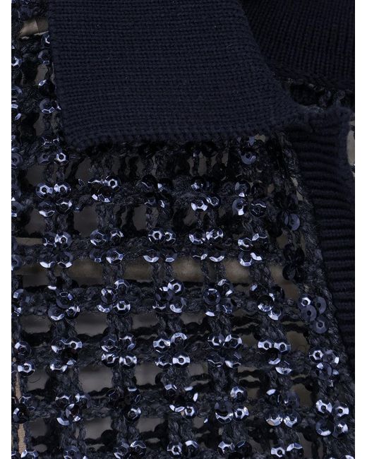 Brunello Cucinelli Blue Sequinned V-Neck Jumper