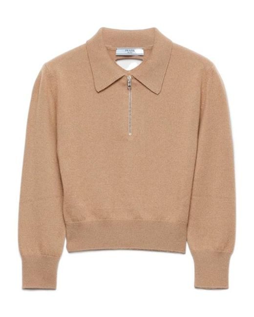 Prada Natural Half-Zipped Knitted Jumper