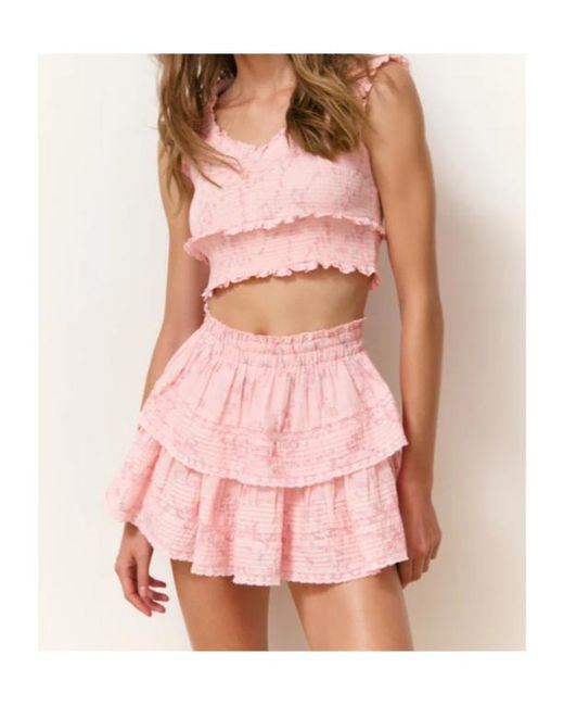 LoveShackFancy Pink Cambron Ruffled Crop Top