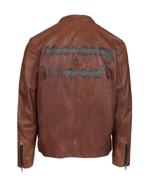 DIESEL Brown Leather Jacket for men