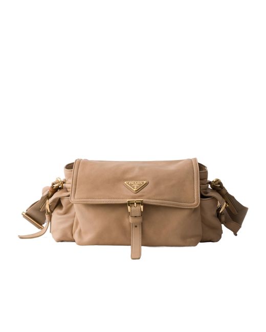 Prada Brown Explore Medium Nappa Leather Shoulder Bag With Flap
