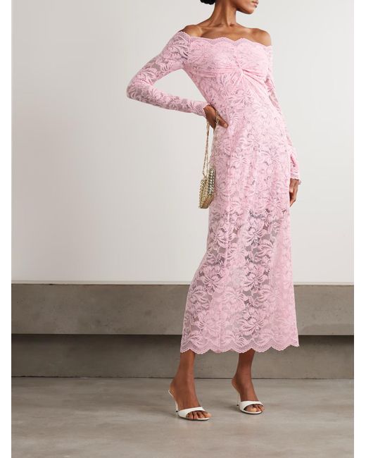 Rabanne Pink Off-Shoulder Stretch Lace Dress