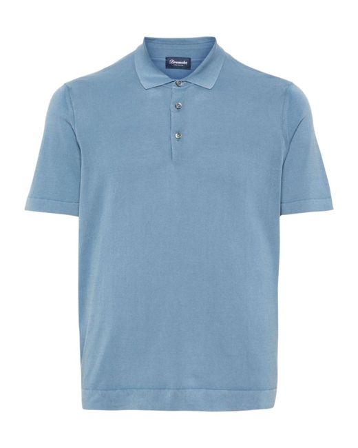Drumohr Blue Fine-Knit Cotton Polo Shirt for men