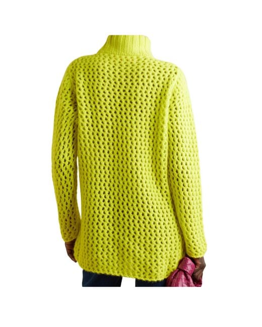 The Elder Statesman Yellow Hollow-Out Knit Cashmere Turtleneck Sweater