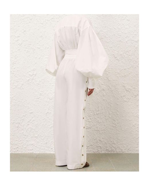 Zimmermann White Side-Button Drawstring-Fastening Trousers