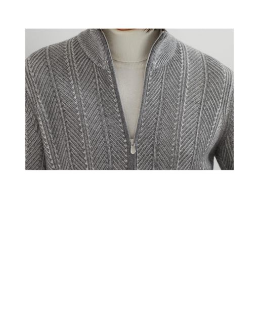 Brunello Cucinelli Gray Long-Sleeved Zip-Up Cardigan for men