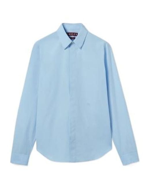 Gucci Blue Collared Long-Sleeved Shirt for men