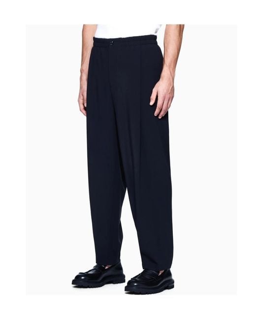 Giorgio Armani Blue Elastic-Waist Pleated Pants for men