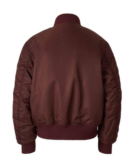 Off-White c/o Virgil Abloh Brown Logo-Patch Zip-Up Bomber Jacket