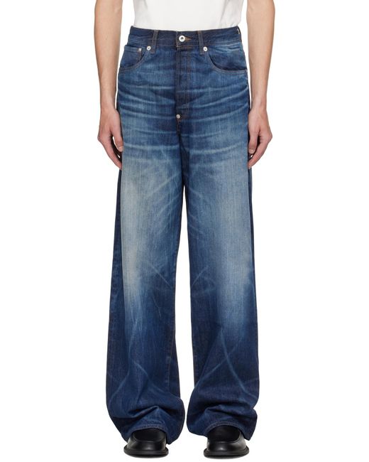 KENZO Blue Logo Patch Straight Leg Jeans for men